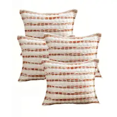 GENERICO - SET DE 4 FUNDAS DE COJIN 45CMX45CM A RAYAS BEIGE CON BURDEO