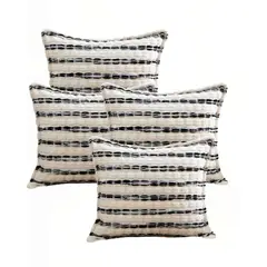 GENERICO - SET DE 4 FUNDAS DE COJIN 45CMX45CM A RAYAS BEIGE CON NEGRO