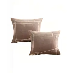 GENERICO - JUEGO DE 2 FUNDAS DE COJIN 45CMX45CM BORDADO DE LINEA COLOR CAFÉ