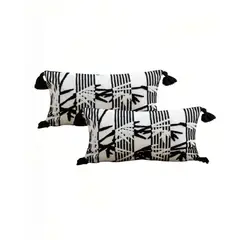 GENERICO - SET DE 2 FUNDAS DE COJIN 30CMX50CM RECTANGULARES BLANCO CON NEGRO