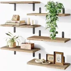 RIOVEO - Repisas Flotantes De Madera Modernas Kit X6 Marrón Claro