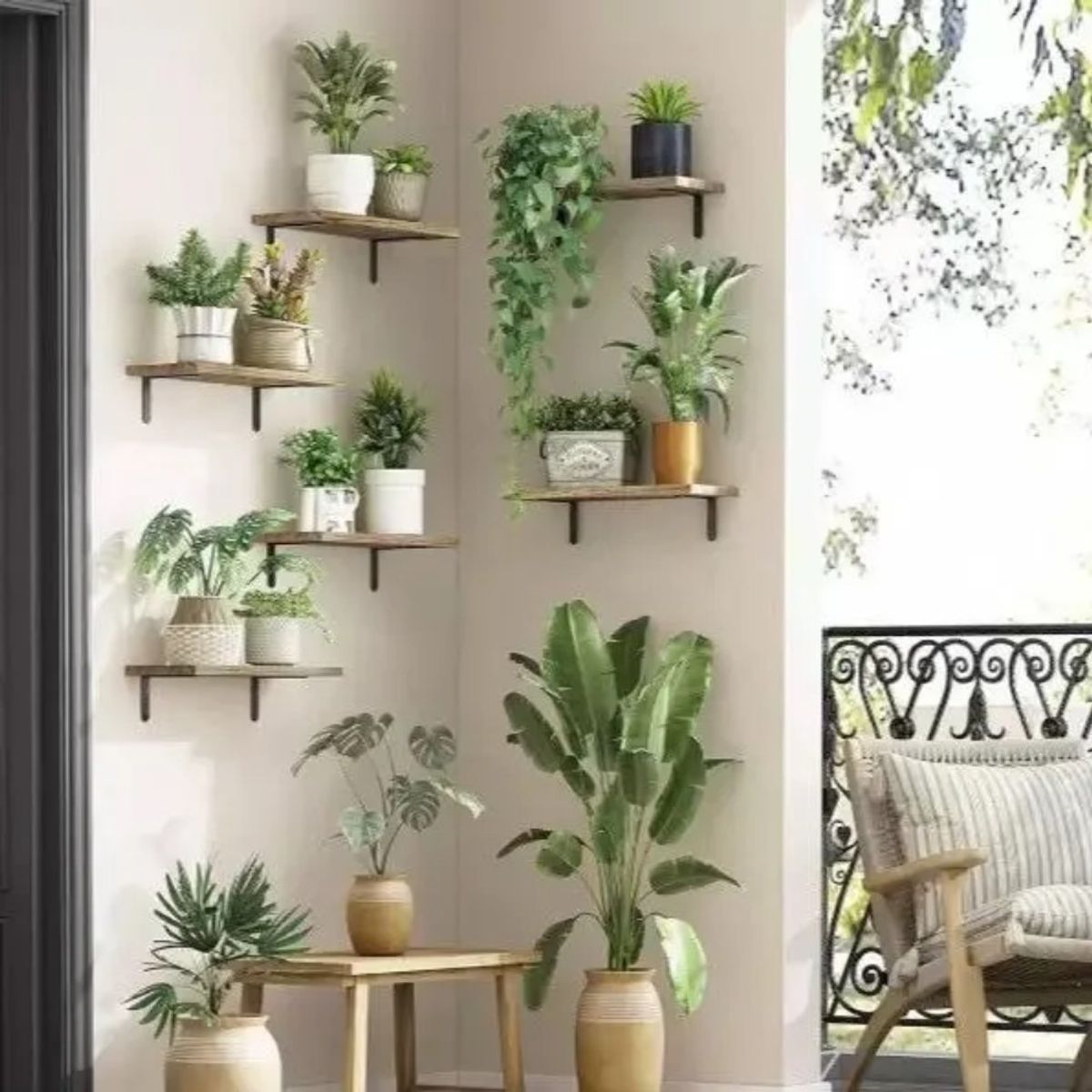 RIOVEO - Repisas Flotantes De Madera Modernas Kit X6 Marrón Claro
