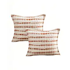 GENERICO - JUEGO DE 2 FUNDAS DE COJIN 45CMX45CM A RAYAS BEIGE CON BURDEO