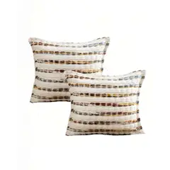 GENERICO - JUEGO DE 2 FUNDAS DE COJIN 45CMX45CM A RAYAS BEIGE CON COLORES VARIADOS