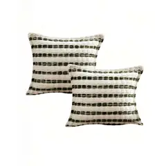 GENERICO - JUEGO DE 2 FUNDAS DE COJIN 45CMX45CM A RAYAS BEIGE CON VERDE