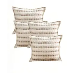 GENERICO - JUEGO DE 4 FUNDAS DE COJIN 45CMX45CM A RAYAS BEIGE CON CAFÉ
