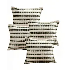 GENERICO - JUEGO DE 4 FUNDAS DE COJIN 45CMX45CM A RAYAS BEIGE CON VERDE