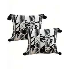 GENERICO - JUEGO DE 2 FUNDAS DE COJIN 45CMX45CM BLANCO CON NEGRO