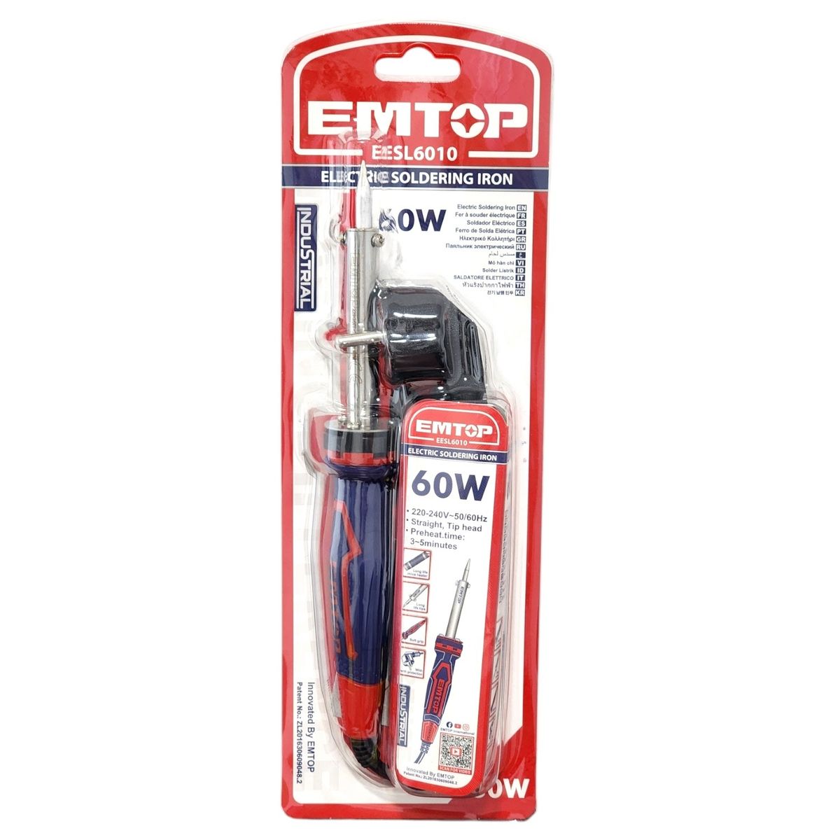 EMTOP - Soldador Eléctrico Cautín de Punta Recta 60W Emtop