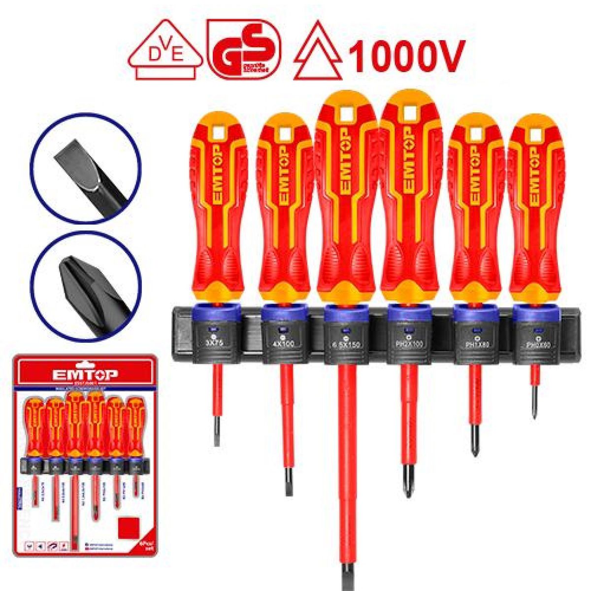 EMTOP - Kit 6 Destornilladores Aislados 1000v Emtop ESSTJS061