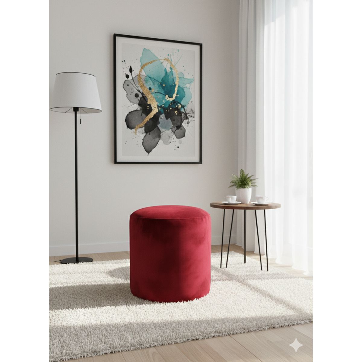 MUEBLES NEW - PUFF REDONDO ROJO FELPA