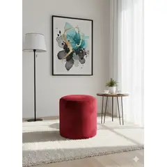 MUEBLES NEW - PUFF REDONDO ROJO FELPA