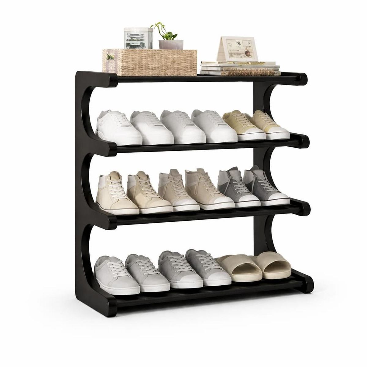 GENERICO - Zapatero Organizador 4 Niveles Negro Multiusos Para Dormitorios