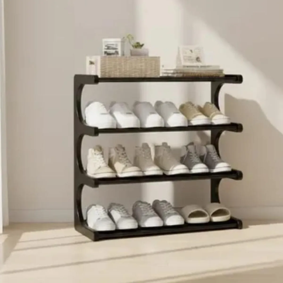 GENERICO - Zapatero Organizador 4 Niveles Negro Multiusos Para Dormitorios