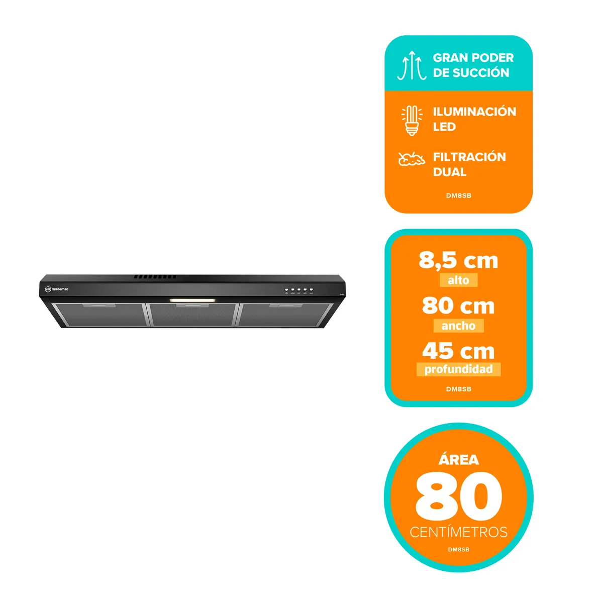 MADEMSA - Campana de Cocina Extractora 80cm Gran Poder Succión DM8SB