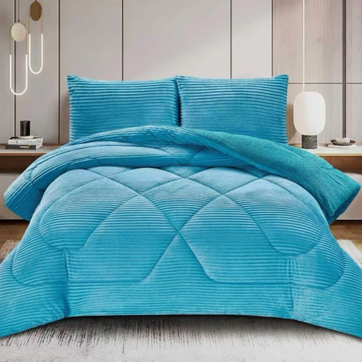 DIANA - COBERTOR TEXTURIZADO CON CHIPORRO 1.5 PLAZA UNICOLOR DISEÑO LINEAL