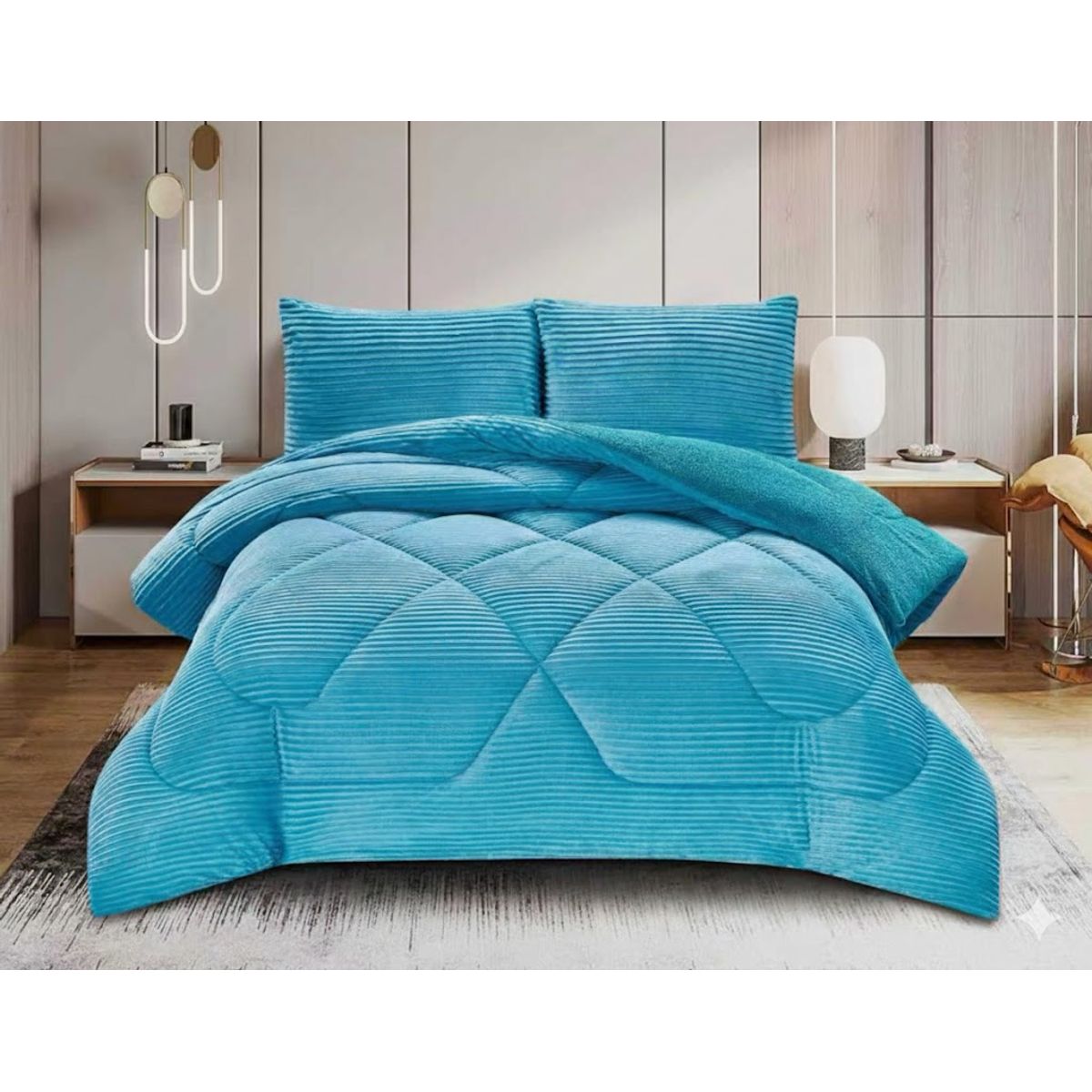 DIANA - COBERTOR TEXTURIZADO CON CHIPORRO 1.5 PLAZA UNICOLOR DISEÑO LINEAL