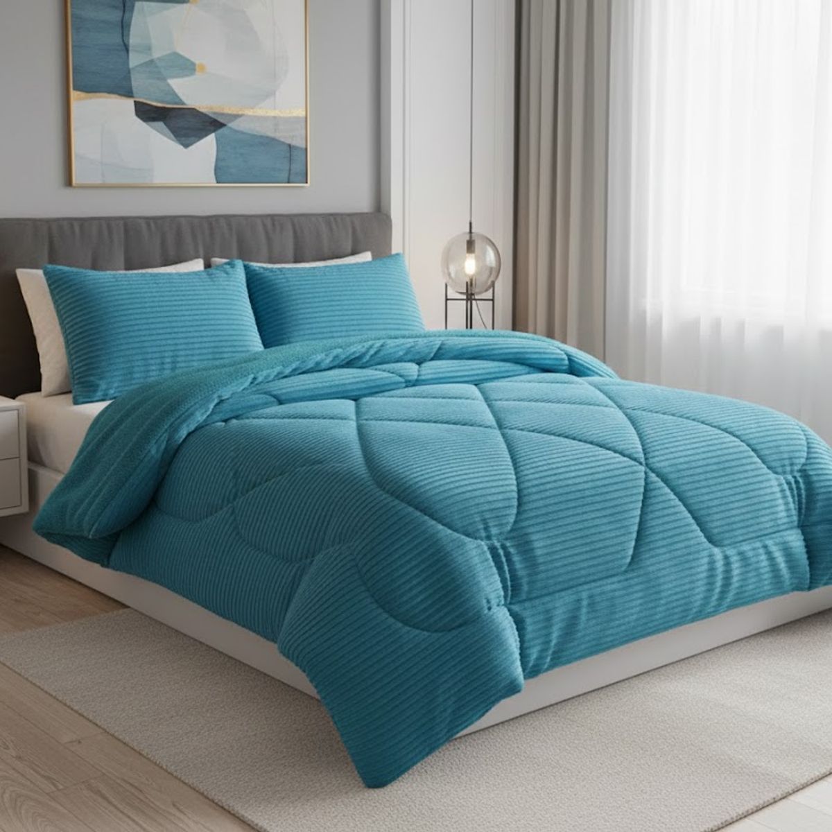 DIANA - COBERTOR TEXTURIZADO CON CHIPORRO 1.5 PLAZA UNICOLOR DISEÑO LINEAL