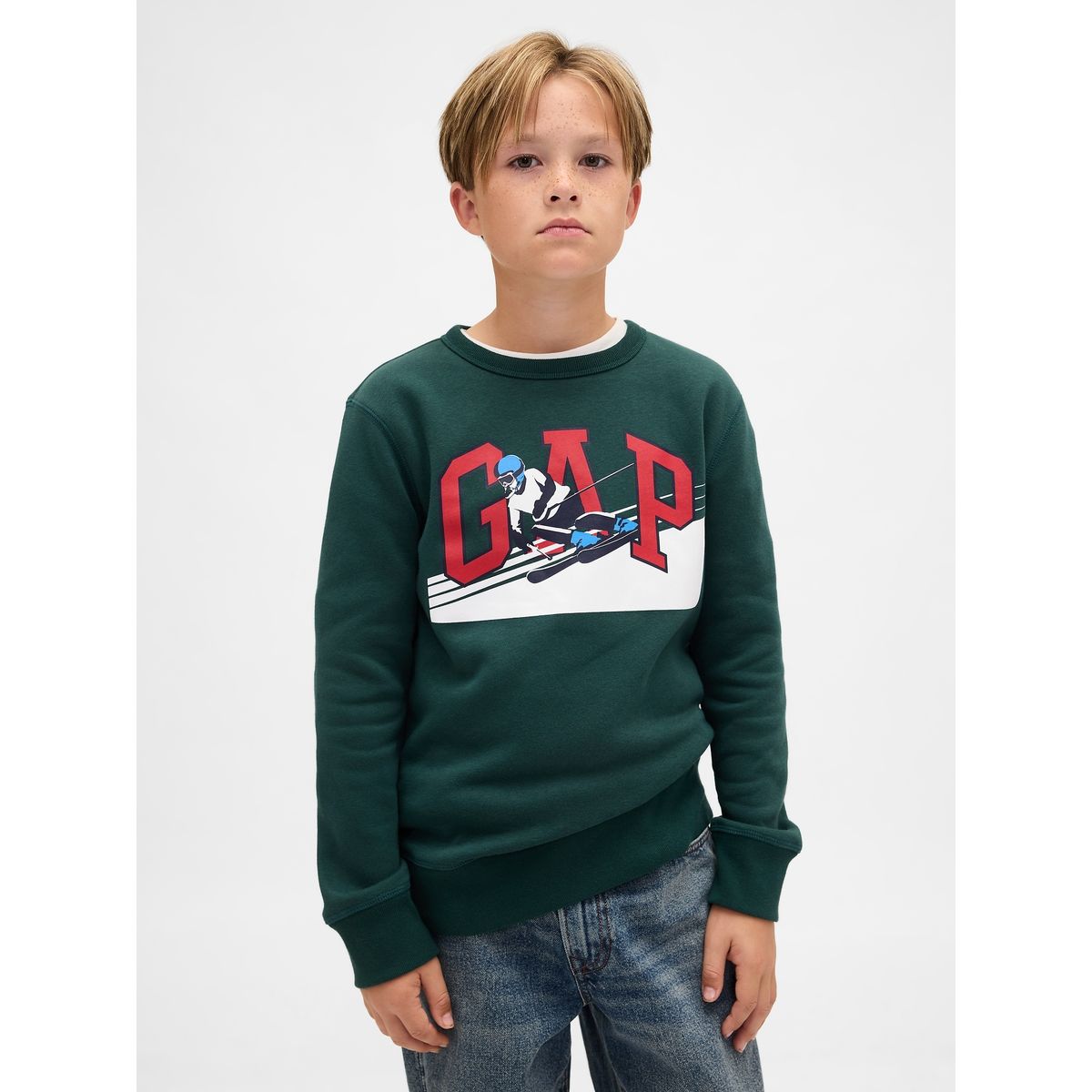 GAP - Polerón Niño Sin Gorro Sin Cierre Logo Crew Verde Gap