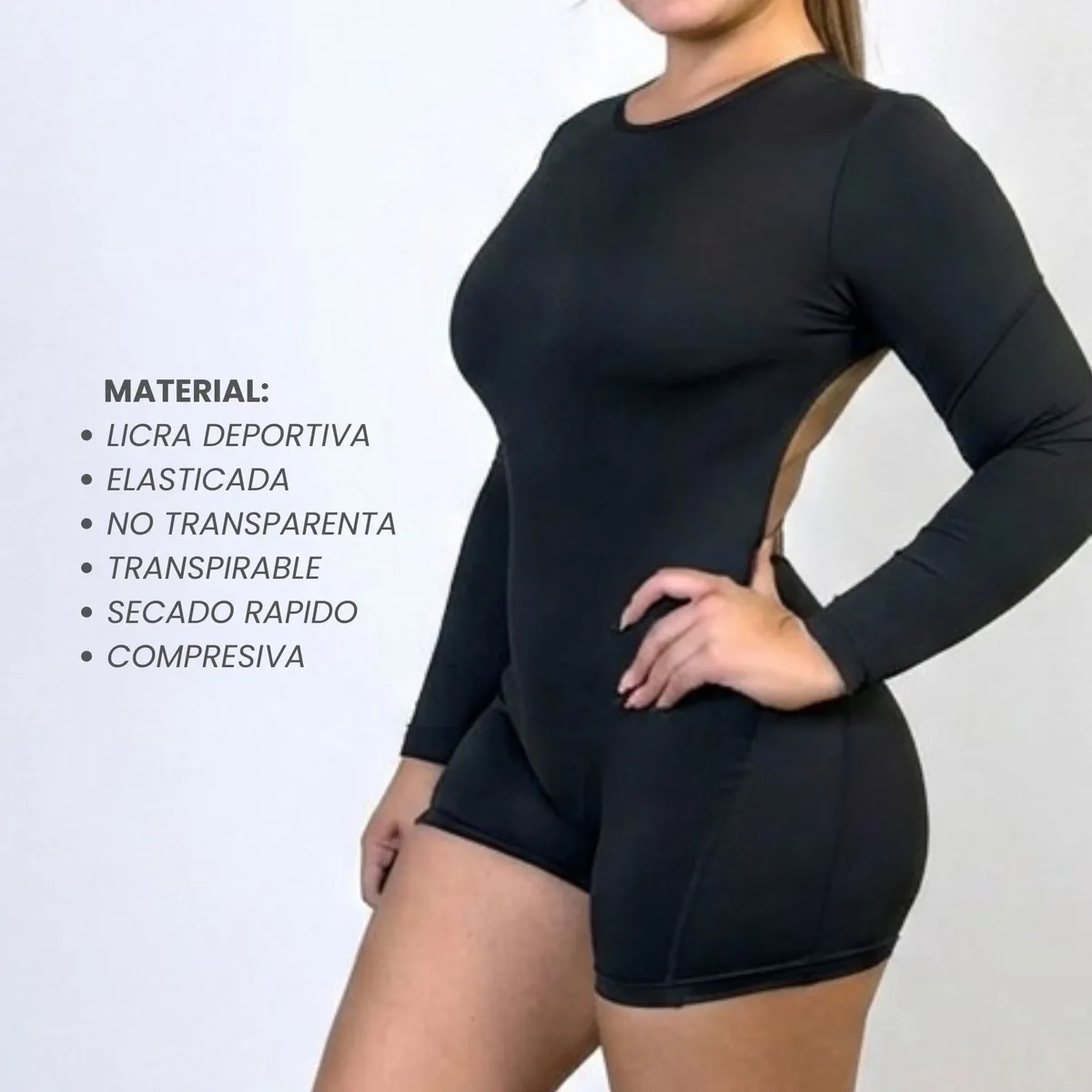 NOVY - Enterito Corto Manga Larga Espalda Abierta Licra Yoga Gym Novy