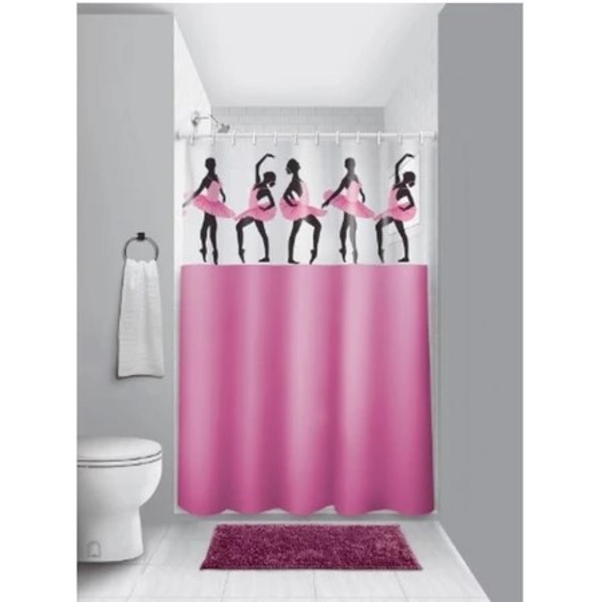 DIANA - CORTINAS DE BAÑO IMPERNEABLES CON ELEGANTES Y MODERNOS DISEÑO DE BAILARINAS ROSA 180CM X 180VM