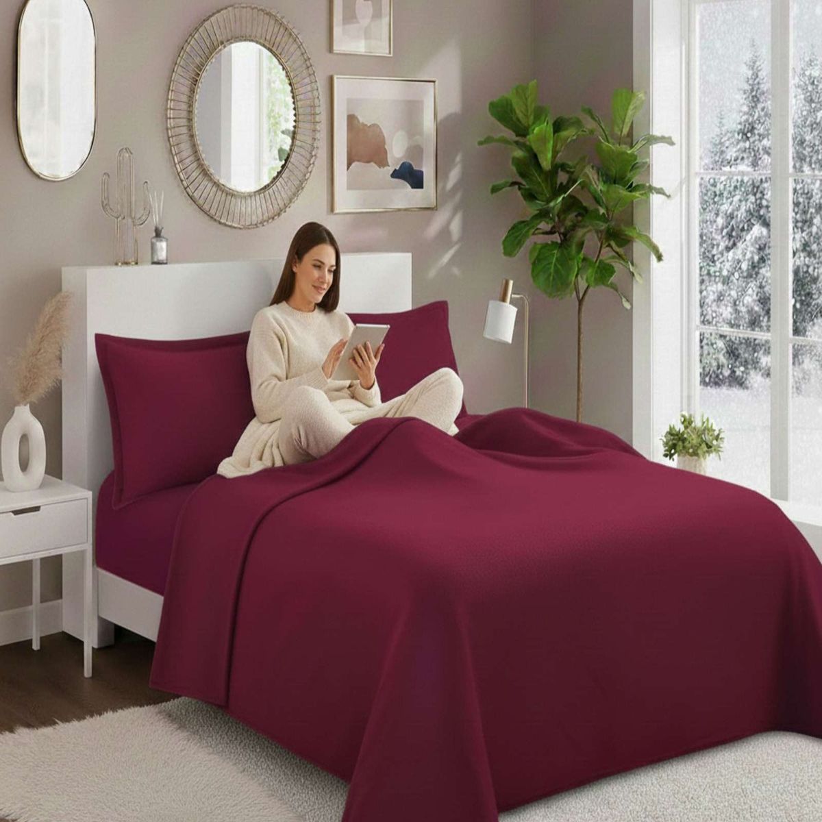 GENERICO - Juego de Sábanas Polar Premium Plaza y Media Térmicas Extra Suaves