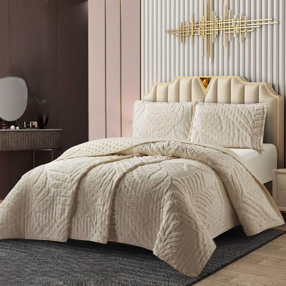 GENERICO - Cobertores Quilts Verano con Bordados en alto relieve técnica Tufting
