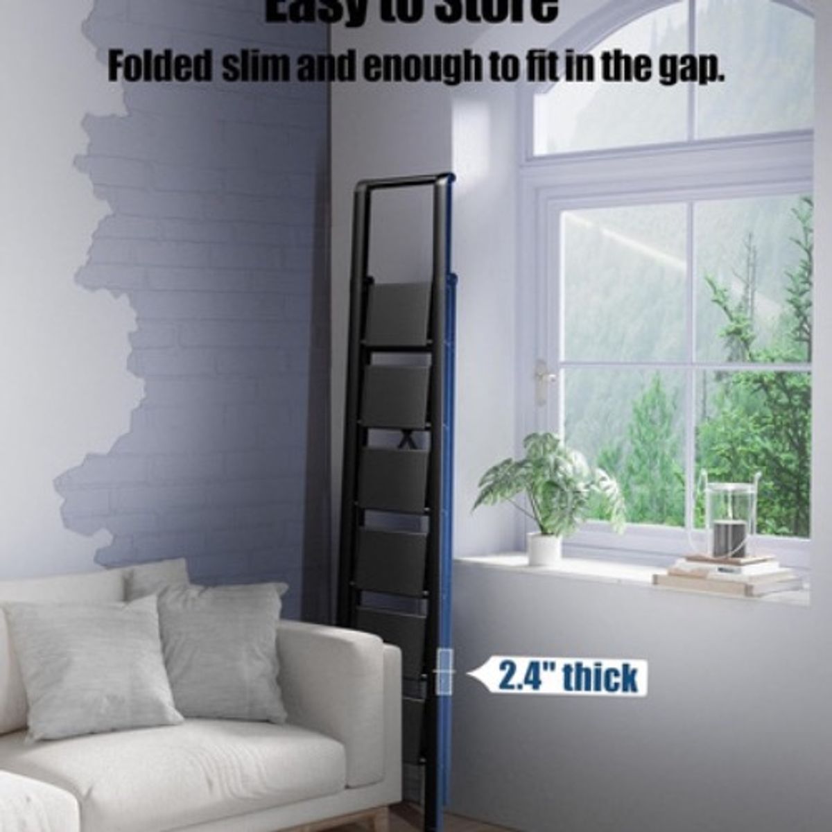 GENERICO - Escalera Banqueta Plegable 7 Escalones Aluminio Soporte Negro