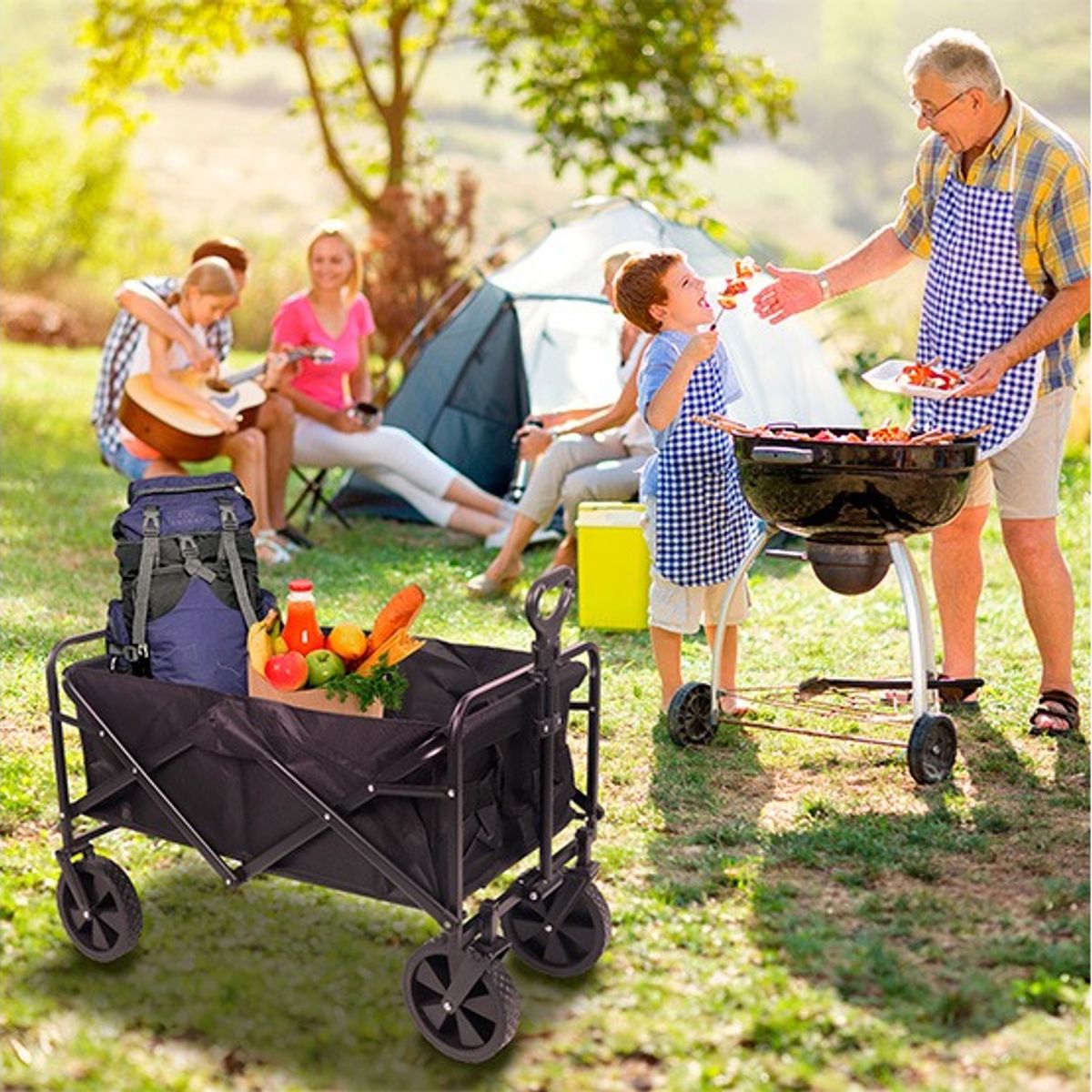 GENERICO - Carrito Para Compras Plegable Ideal Para Camping 5 Pulgadas Negro