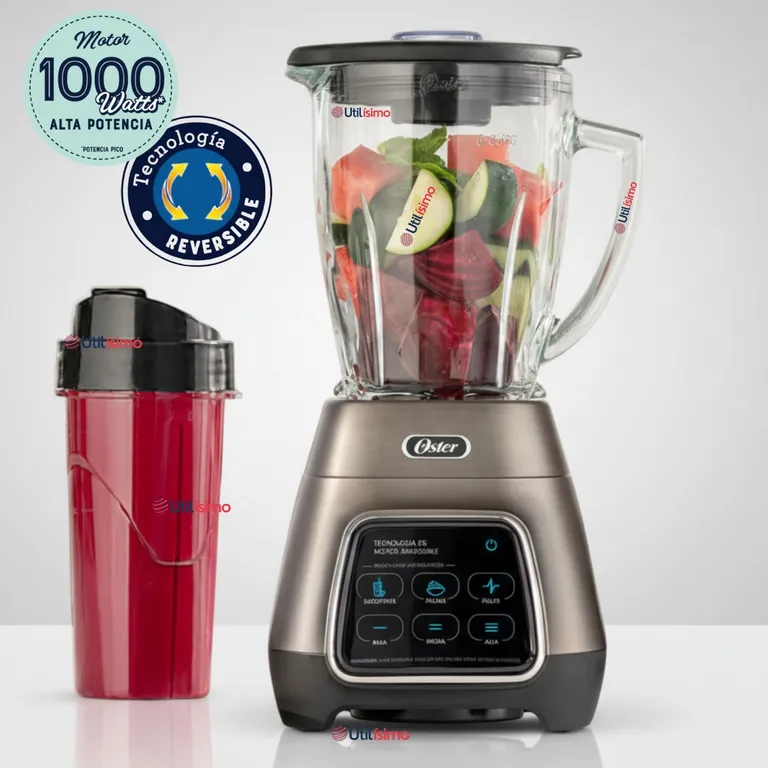 OSTER Licuadora Oster® programas automáticos tecnología reversible,táctil y vaso BLend-N-Go BLSTPYG1312XBG