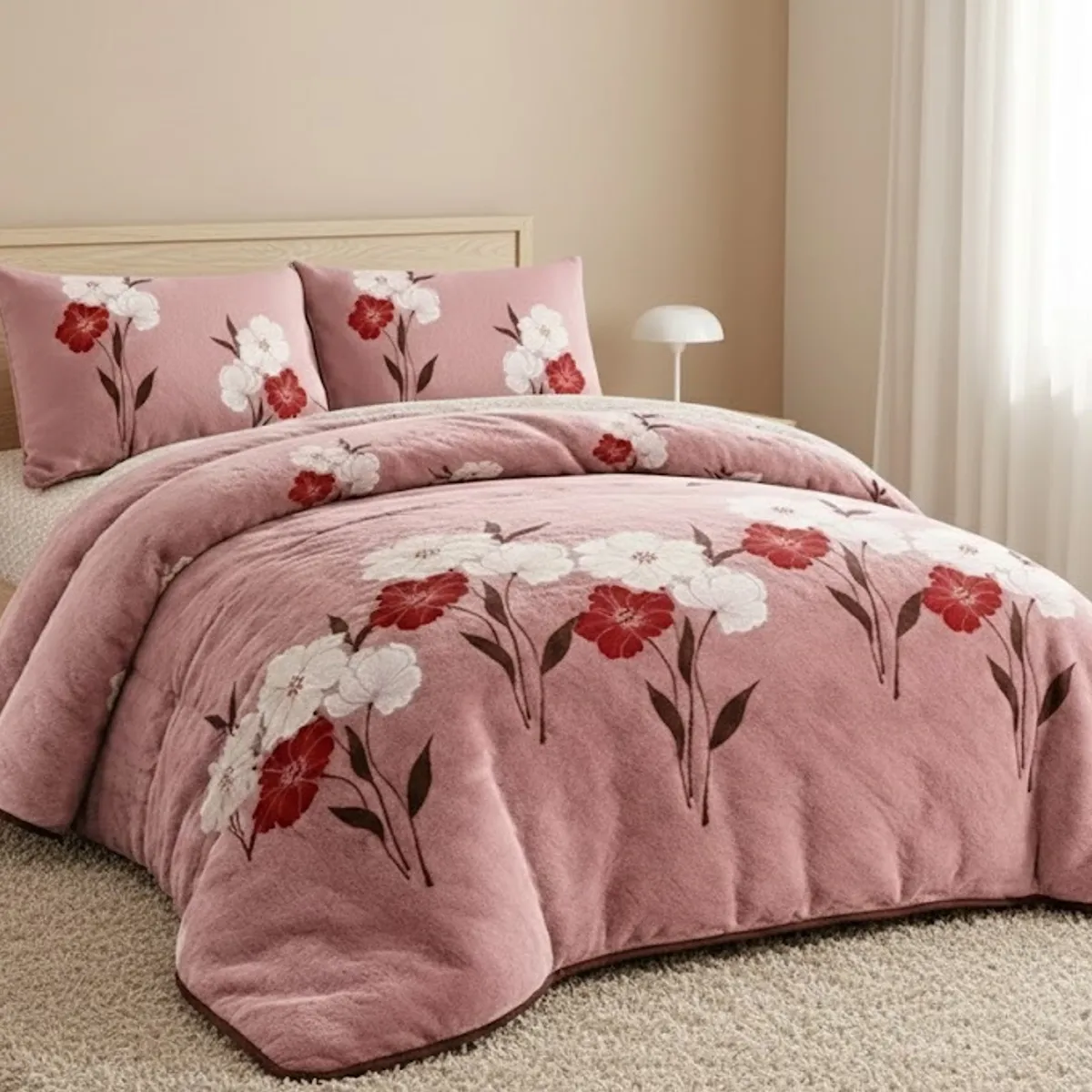 GENERICO - PLUMON CON CHIPORRO PLUSH DISEÑO FLORES COLOR ROSA ELEGANTE 2 PLAZAS  GSOL