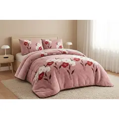 GENERICO - PLUMON CON CHIPORRO PLUSH DISEÑO FLORES COLOR ROSA ELEGANTE 2 PLAZAS GSOL