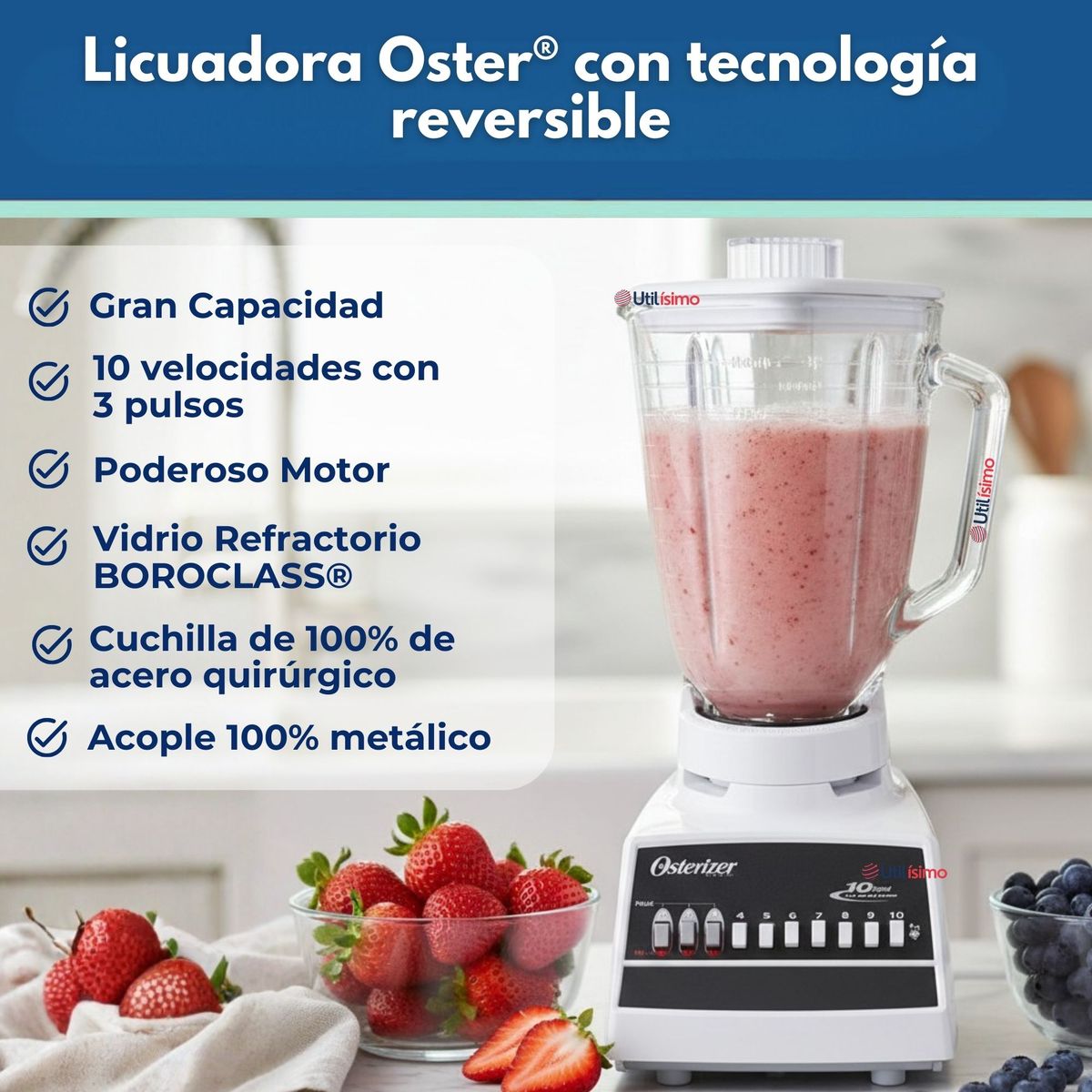 OSTER - Licuadora Oster® de 10 velocidades blanca Version 2026