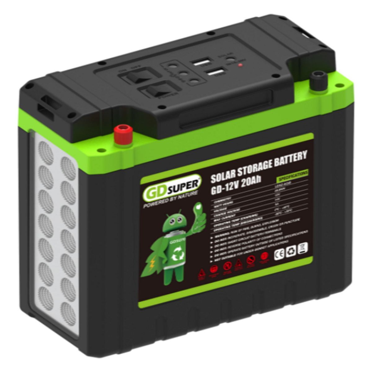 GENERICO - Batería Qp 12v 20ah Energía Solar Usb 5v Plomo Acido Lintern