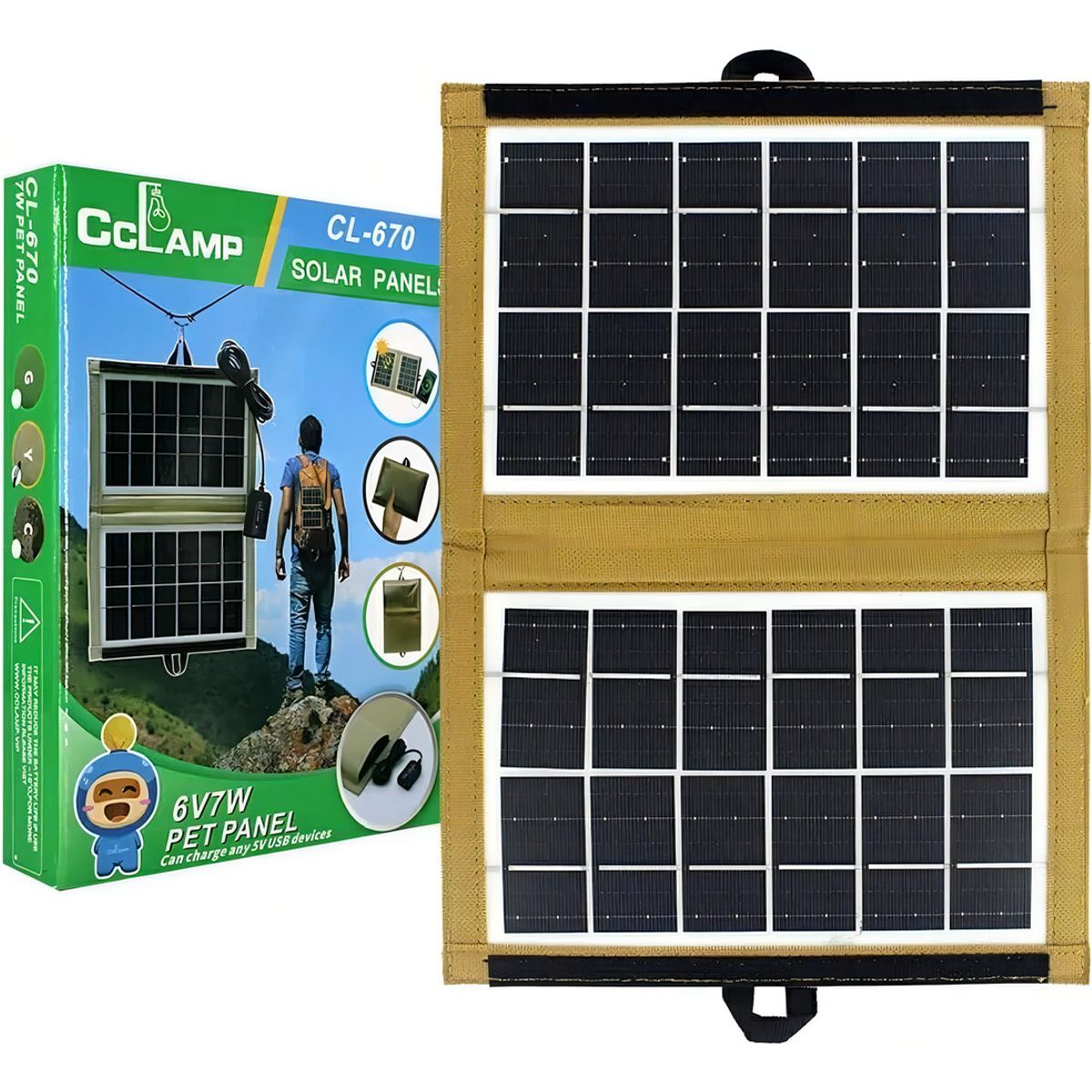 GENERICO - Panel Solar Portátil CcLamp 7W Carga USB Inalámbrica Ajustable