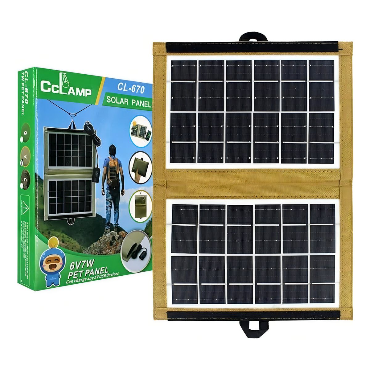 GENERICO - Panel Solar Portátil CcLamp 7W Carga USB Inalámbrica Ajustable