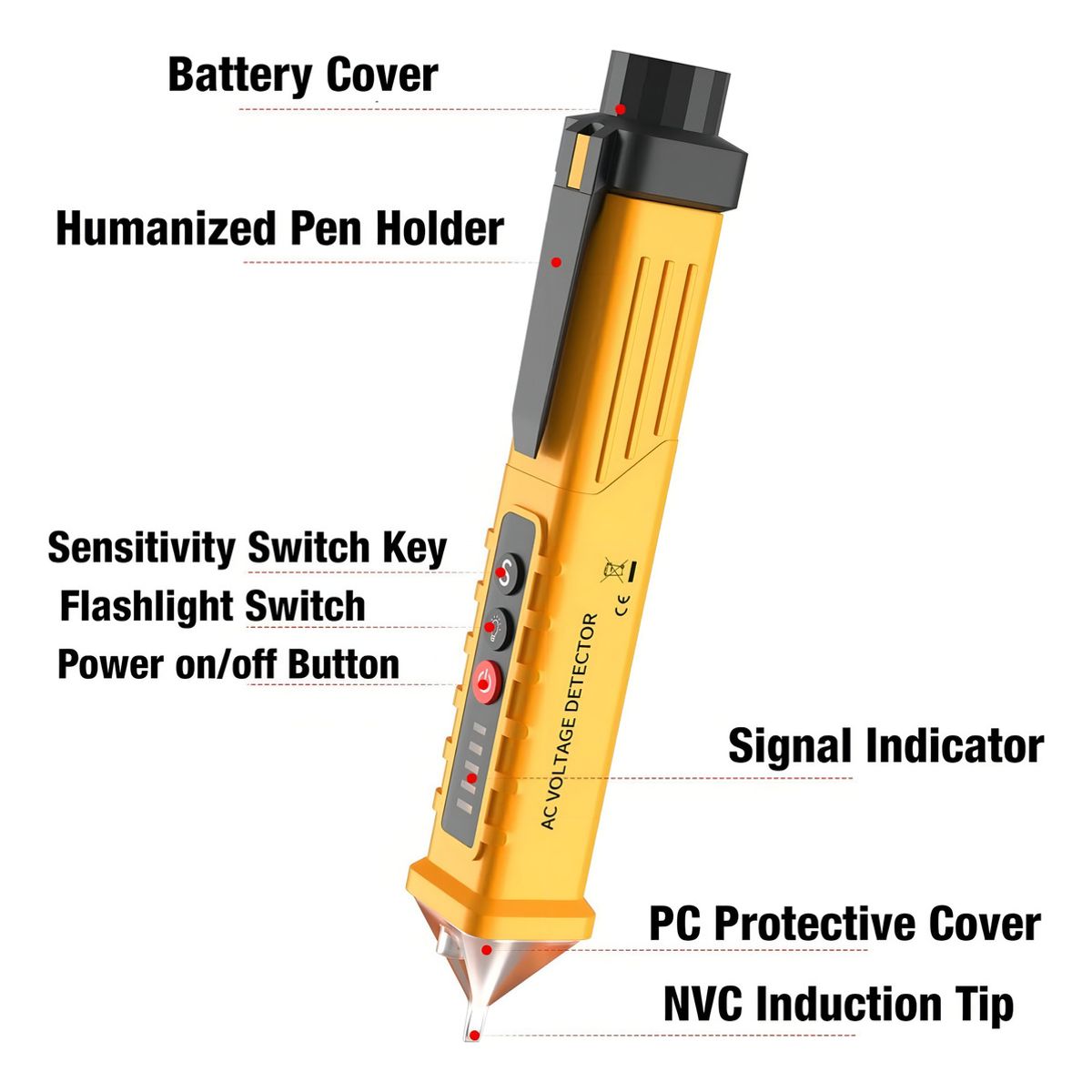 GENERICO - Tester Sensor Detector Lapiz Voltaje 12 - 1000 V Led Light