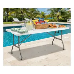 EKOL TACTICA MILITAR - Mesa Plegable 1.8 Mts Tipo Maleta Portatil Camping Jardin Blanco