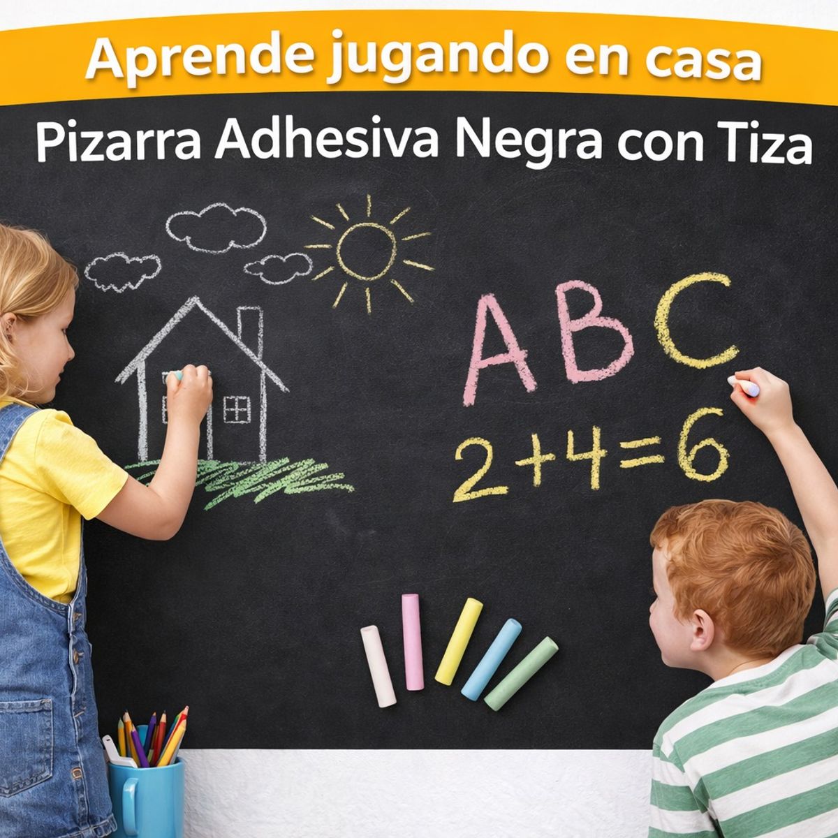 MOVI - Pizarra Adhesiva Negra con Tiza