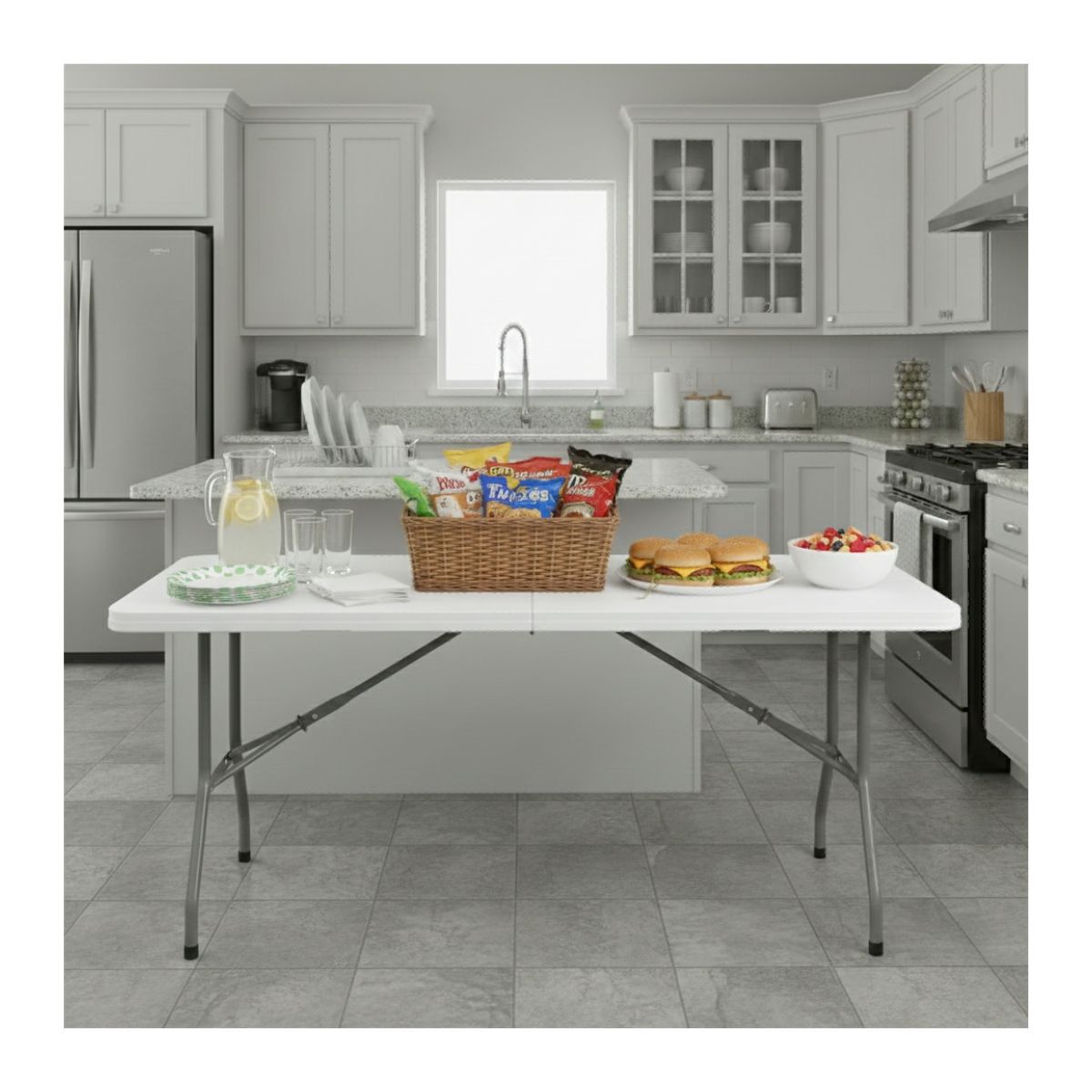 EKOL TACTICA MILITAR - Mesa Plegable 1.8 Mts Tipo Maleta Portatil Camping Jardin Blanco