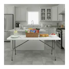 EKOL TACTICA MILITAR - Mesa Plegable 1.8 Mts Tipo Maleta Portatil Camping Jardin Blanco