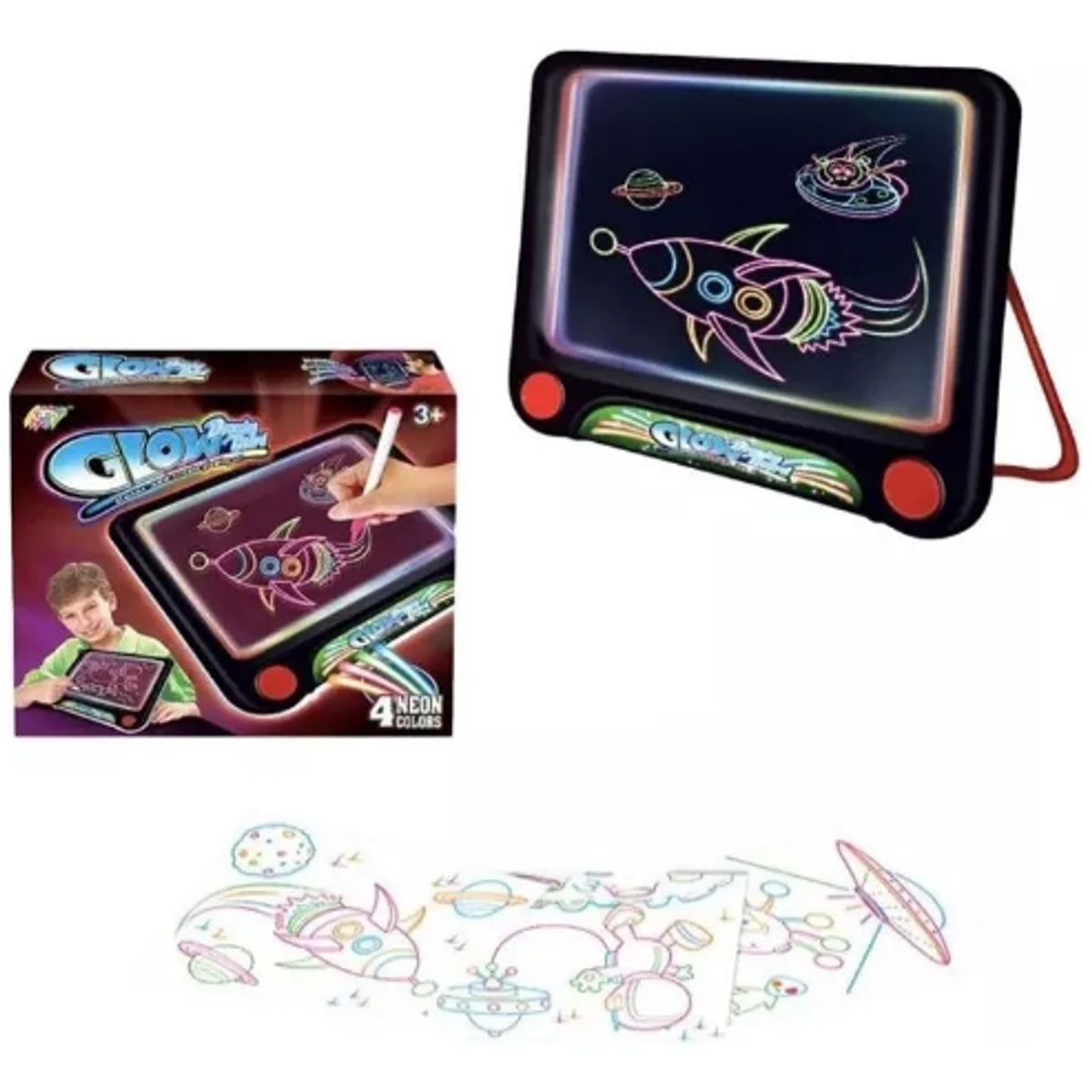 GENERICO - Pizarra 3d Led Luminosa Mágica Glow Para Niños Plumones Neón Negro