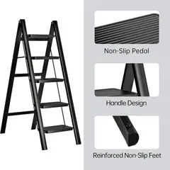 GENERICO - Escalera Banqueta Plegable 5 Escalones Tijera Aluminio Negro