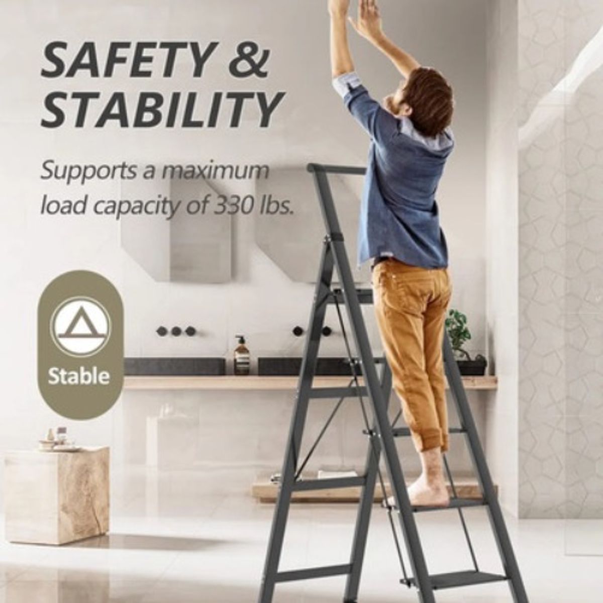 GENERICO - Escalera Banqueta Plegable 5 Escalones Aluminio Soporte Negro