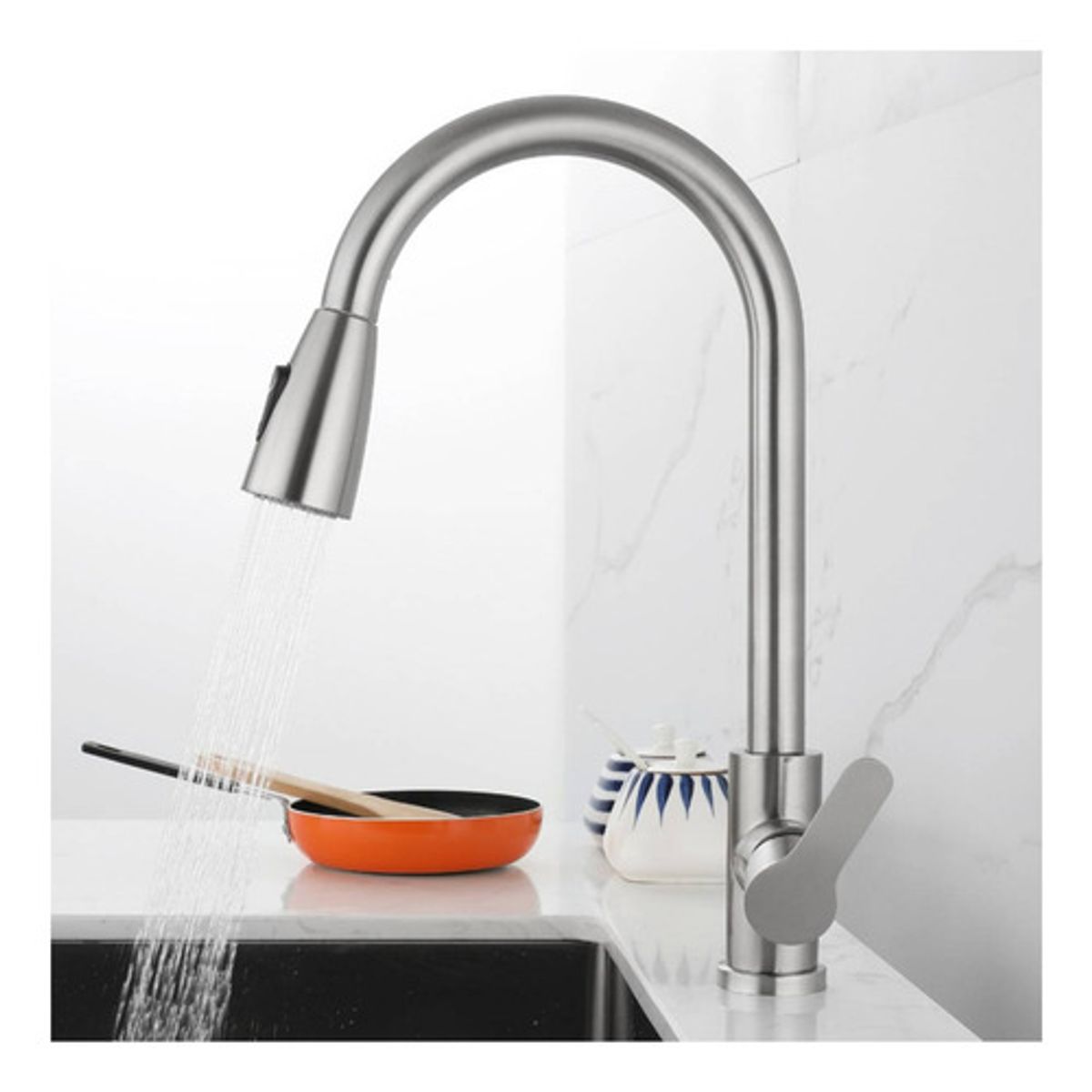 GENERICO - Llave Monomando Lavaplatos Flexible Griferia Cocina Plateado - 301001 Brillante