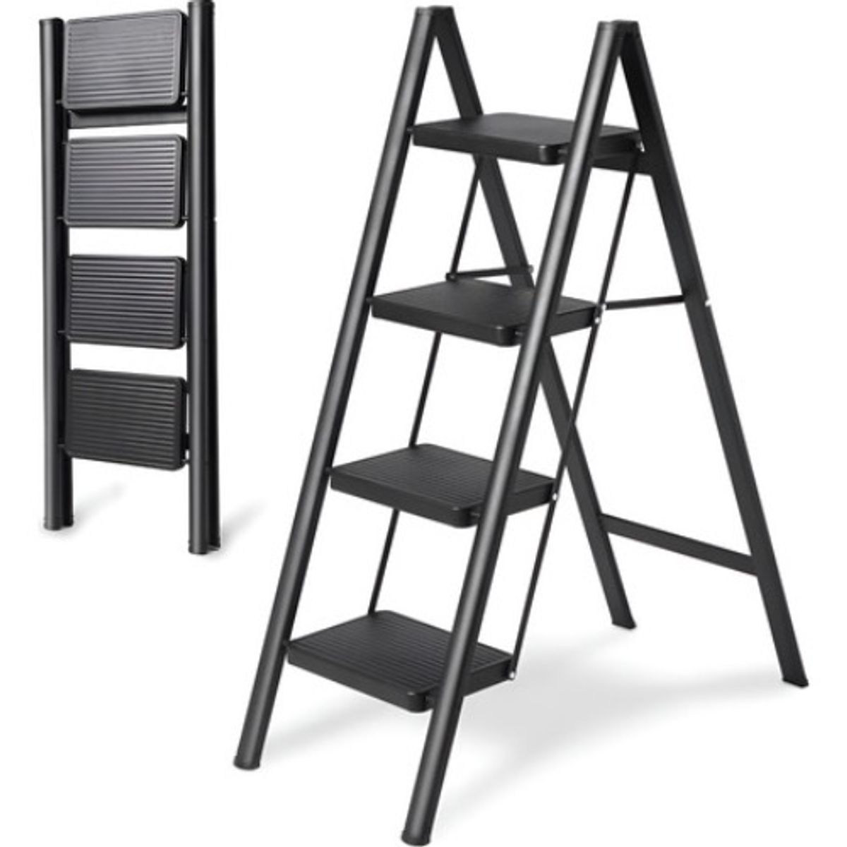 GENERICO - Escalera Banqueta Plegable 4 Escalones Tijera Aluminio Negro
