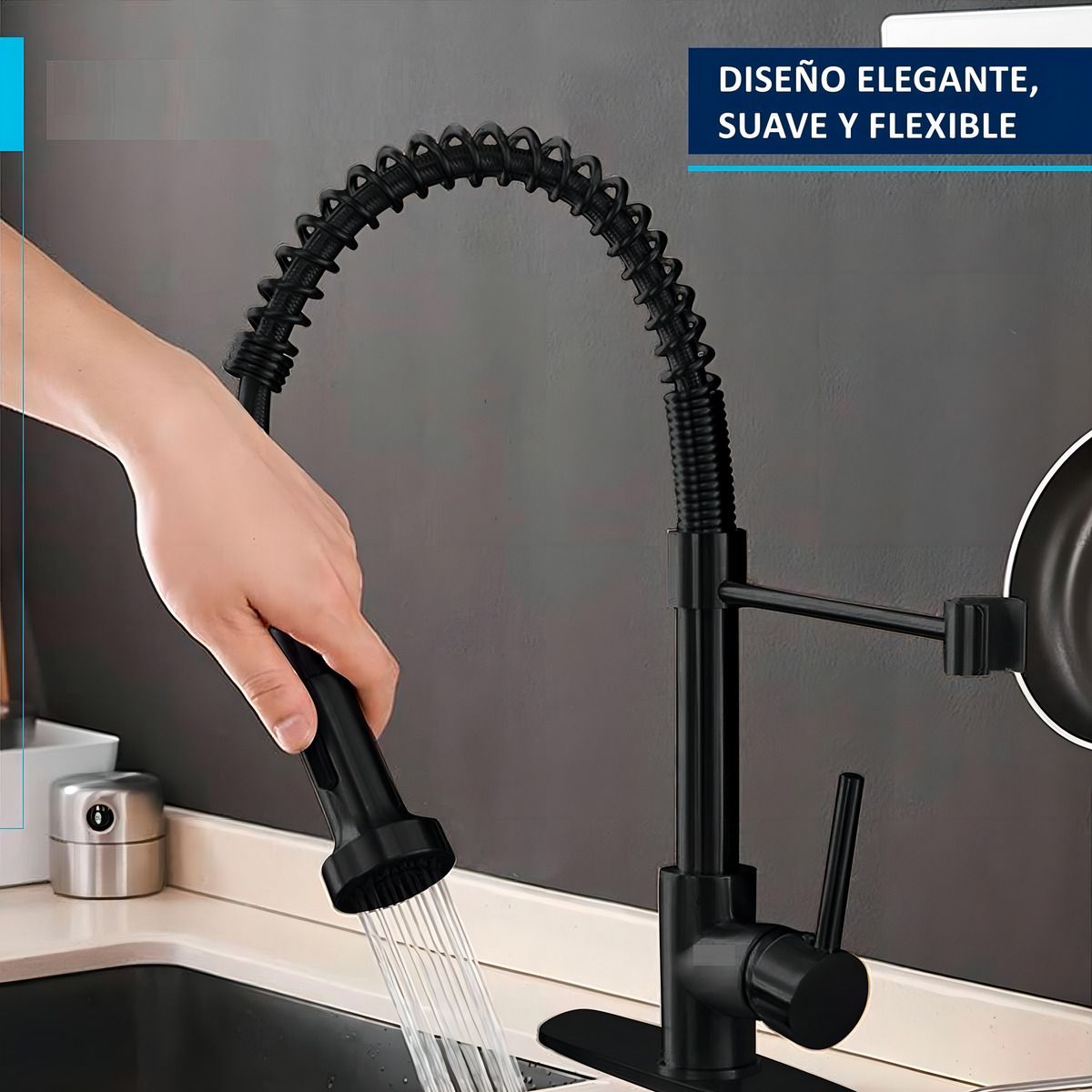 GENERICO - Llave Monomando Lavaplatos Flexible Griferia Cocina Luxury Acabado Mate Color Negro