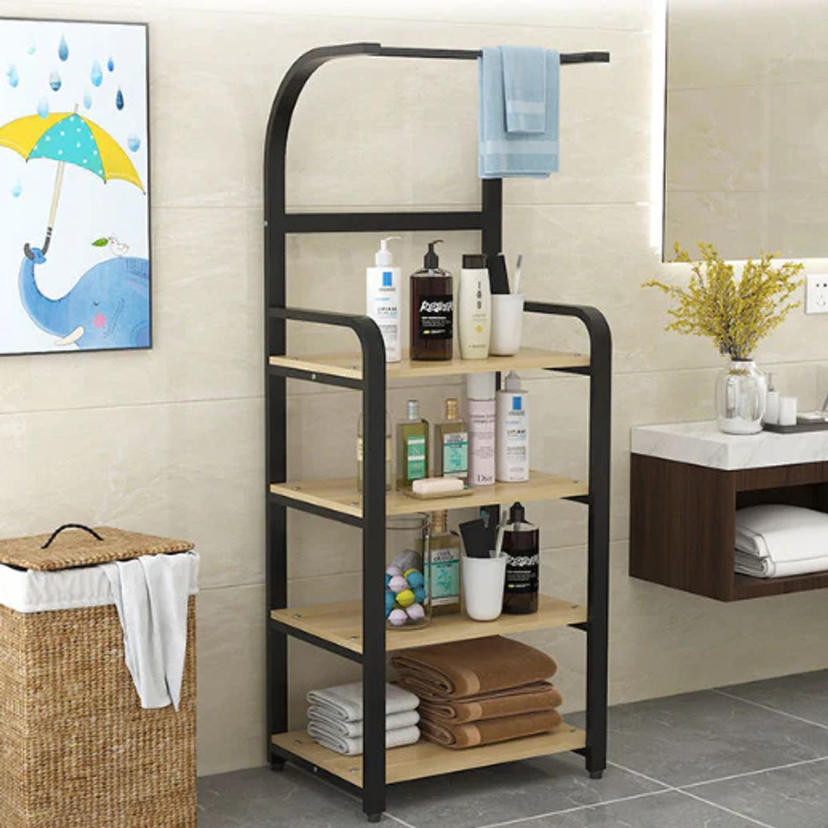 GENERICO - Estante 4 Niveles De Madera Organizador Cocina Baño Toalla Color Marron - 300068