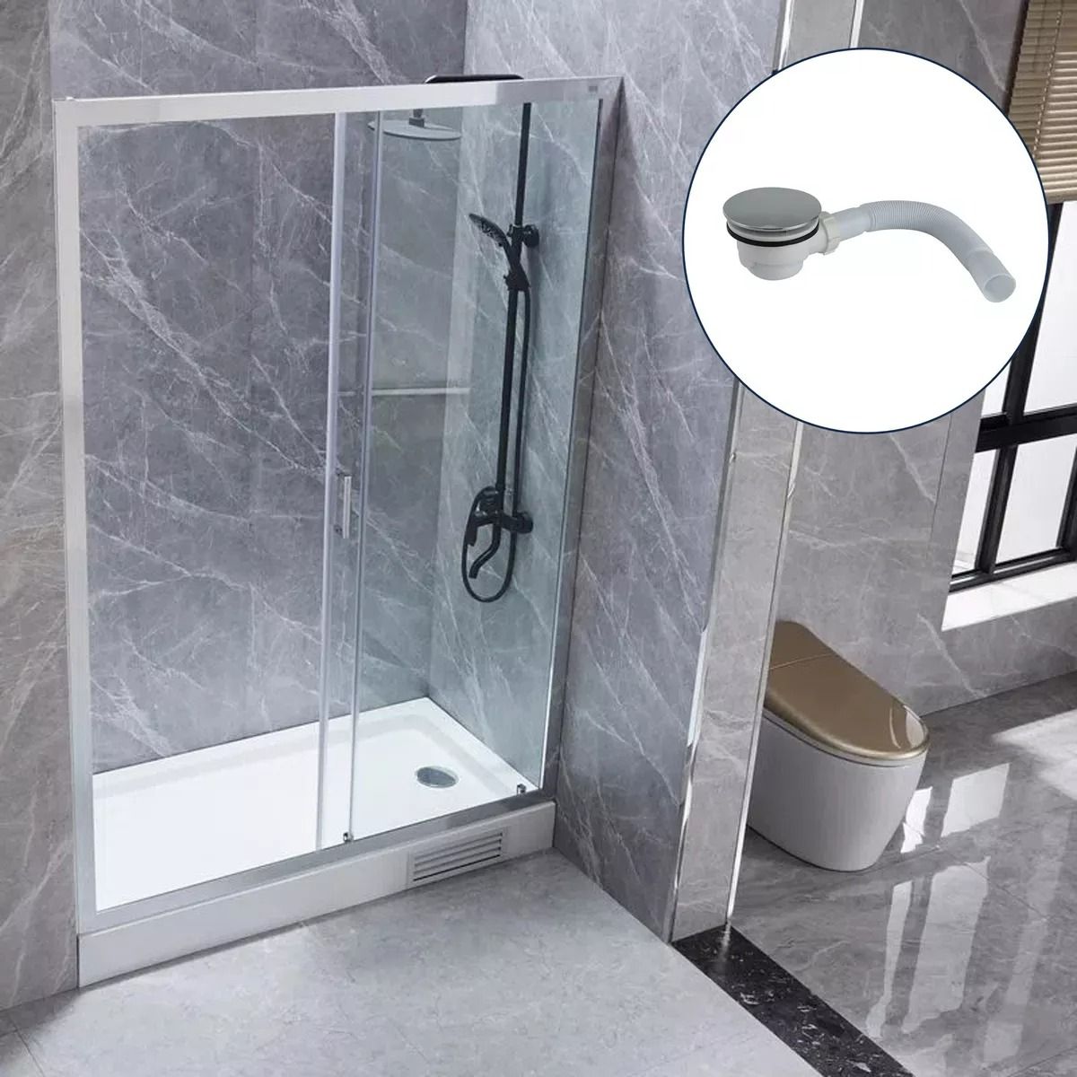 GENERICO - Desague Y Sifon Para Receptaculo Shower Door 120 Mm Color PLATA - 301028