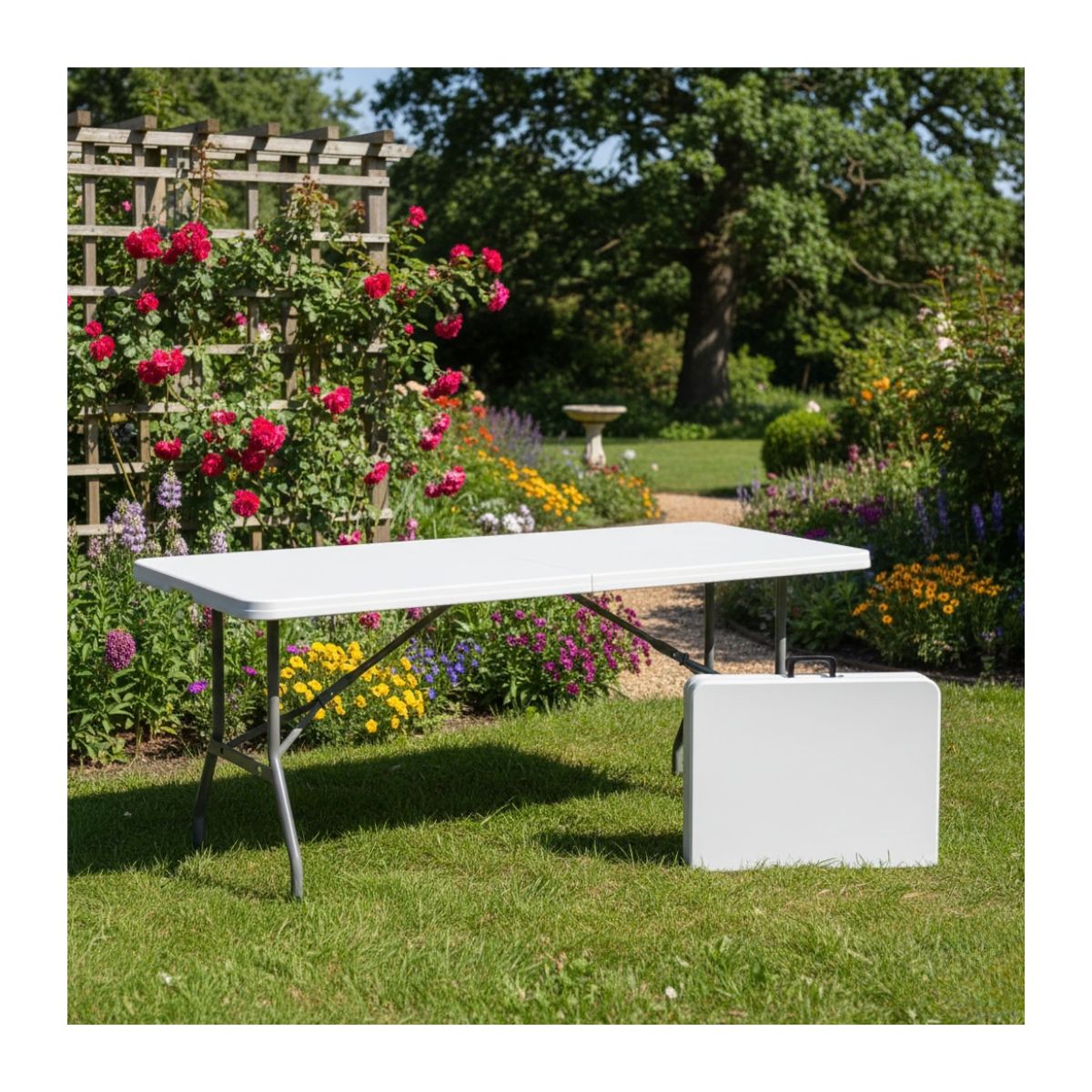 EKOL TACTICA MILITAR - Mesa Plegable 1.8 Mts Tipo Maleta Portatil Camping Jardin Blanco